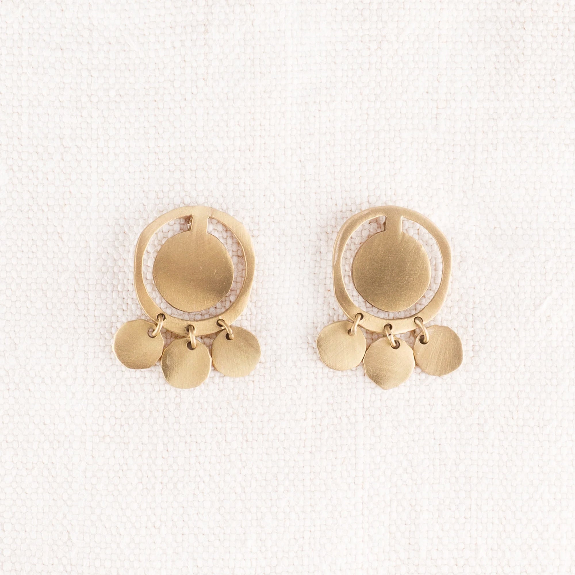 Brass Circle Stud Dangle Earrings