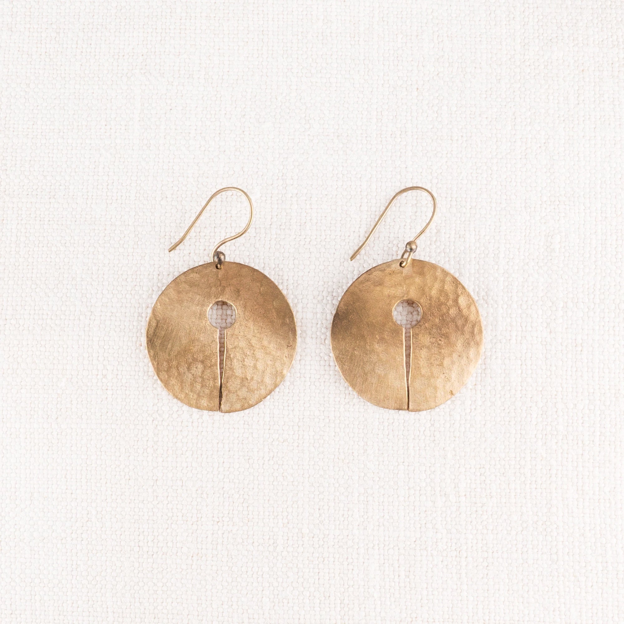 Brass Circle Keyhole Earrings