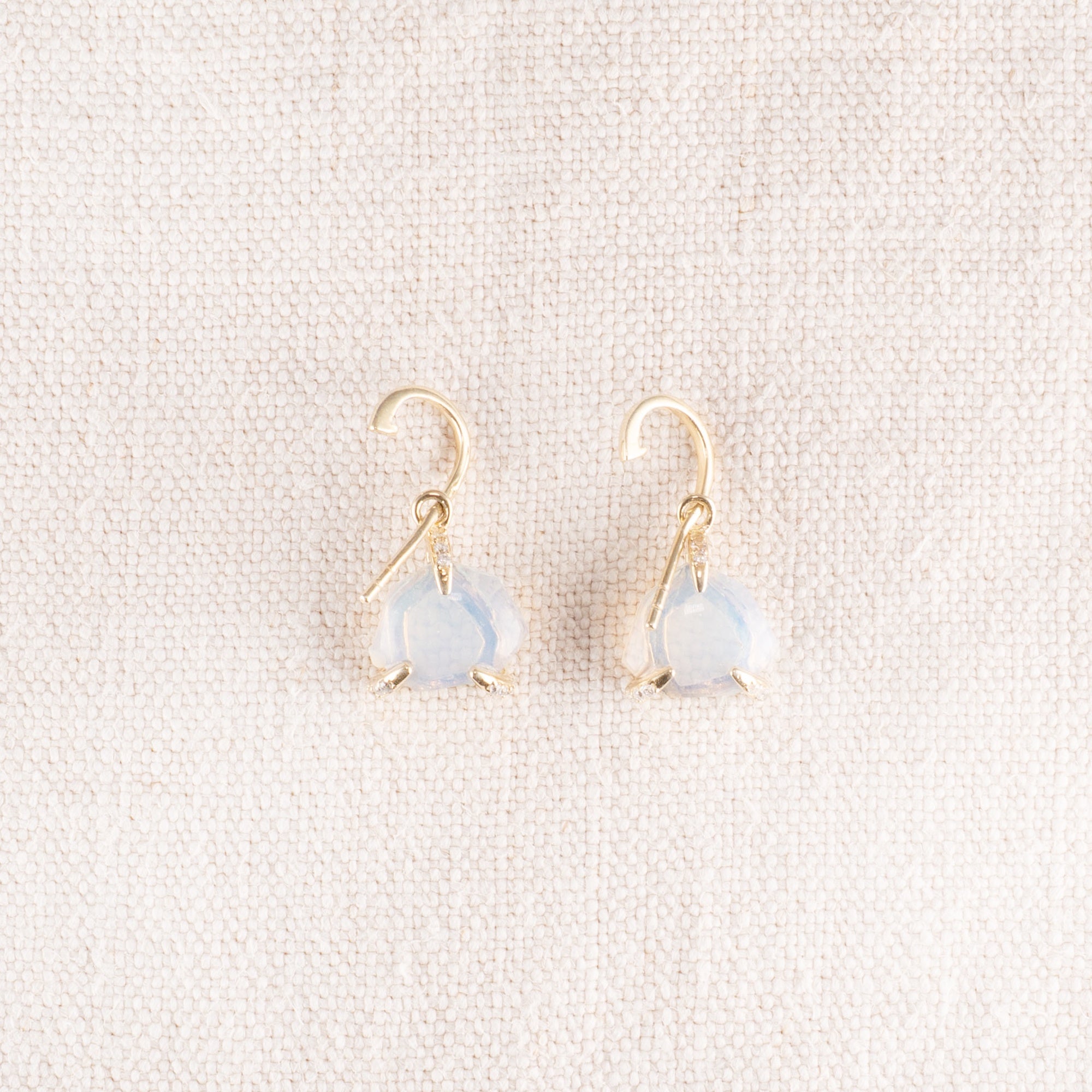 Glass Opal and White Cz Hoop Earrings