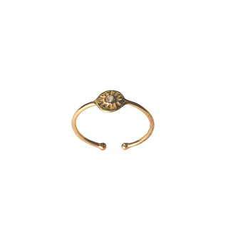 Gold Plated Sunburst Adjustable Ring with Single White Topaz - Size 7 7
