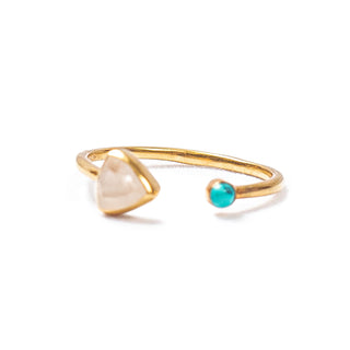 Gold Plated Rainbow Moonstone and Small Turquoise Open Ring
