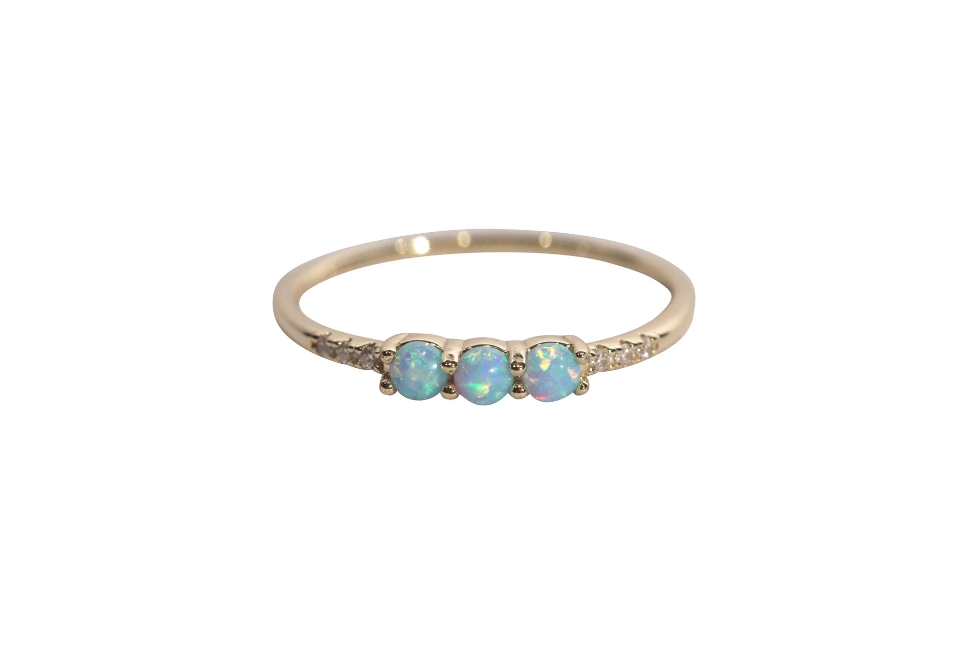 Triple Opal Ring with Stone Accents - Size