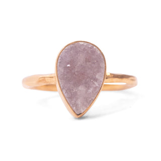 Pear Shaped Druzy Open Ring- Gold Plated Brass