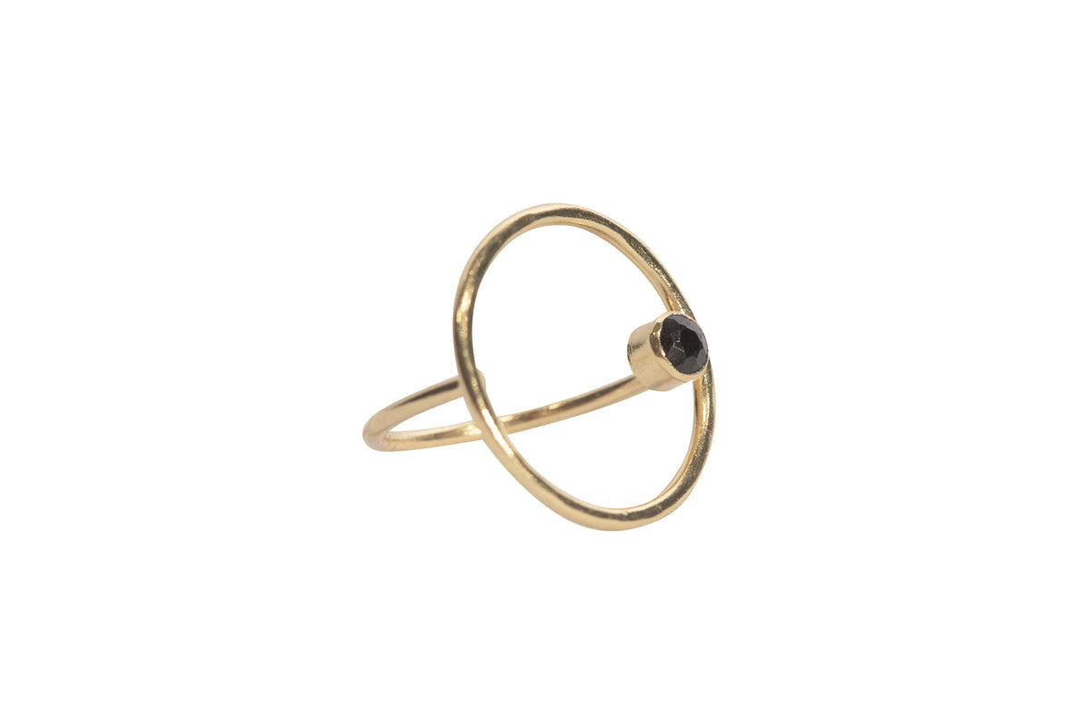 Hollow Oval Ring with Floating Moonstone - Size