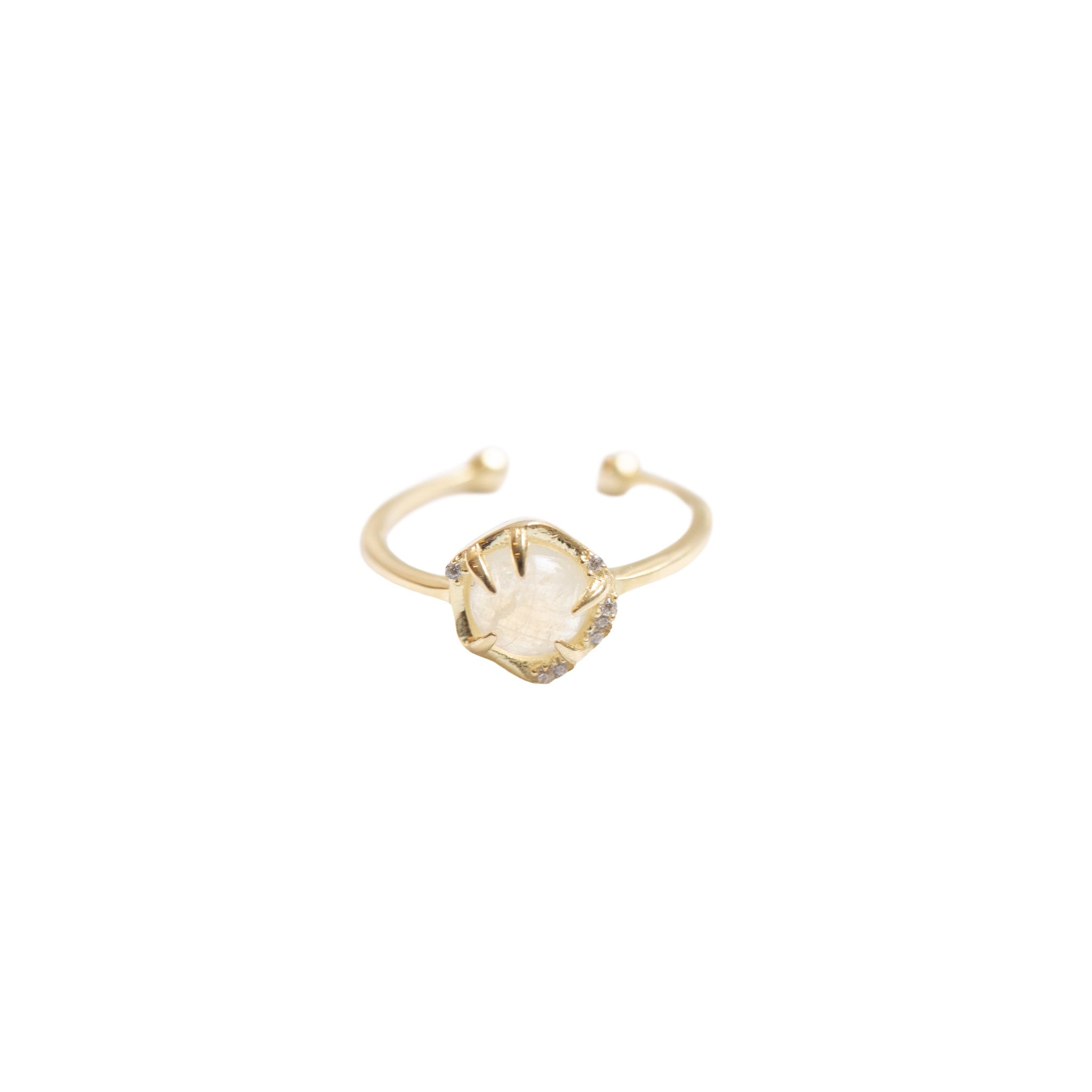 Rainbow Moonstone with White Cz Adjustable Ring