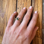 Moss Agate With White CZ detail Ring