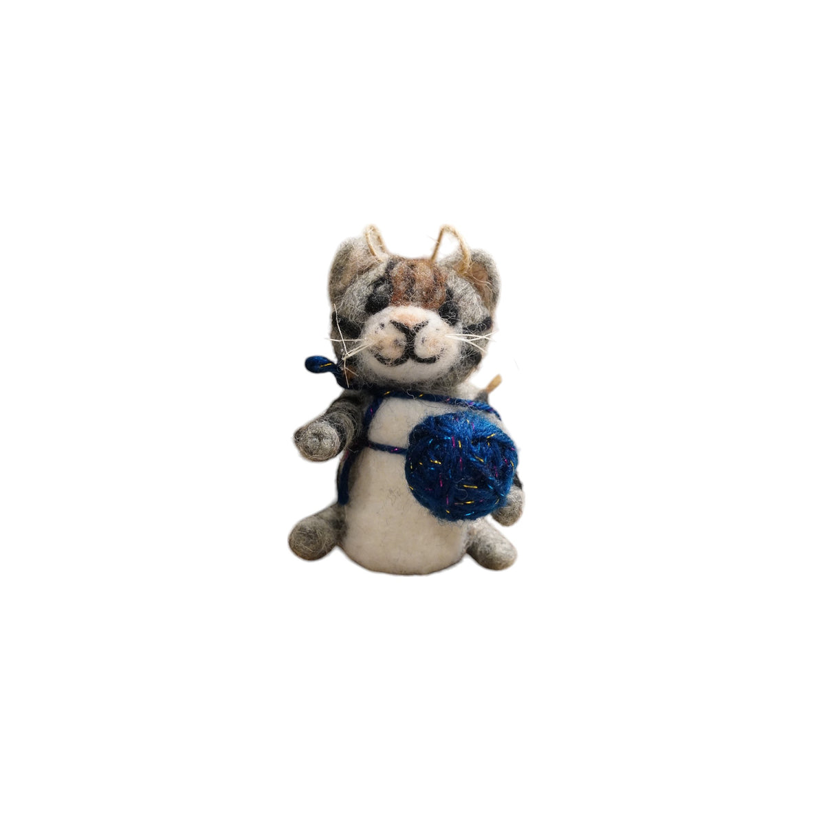 Grey & white Naughty Kitten with Blue yarn