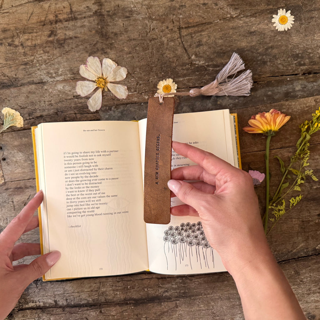 A New Chapter Begins Leather Bookmark