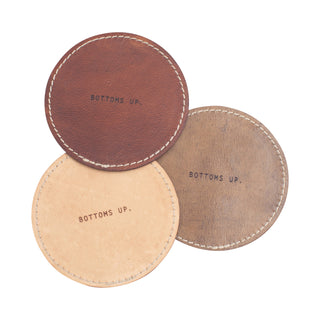 Bottoms Up Leather Coaster in Auburn - 4pcs