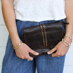 Studded Retro Flap Wristlet Brown