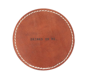 ***Drinks On Me Leather Coaster - Auburn 4"x4"