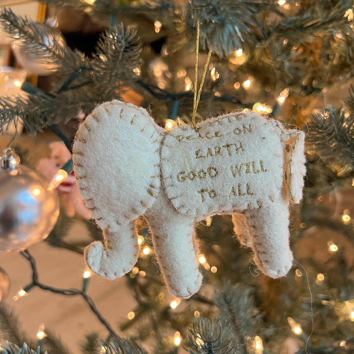 ***Peace On Earth Good Will to All Felt Elephant Ornament