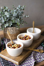 Three White Stone Serving Bowl Set