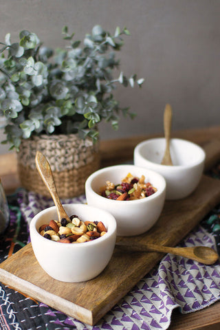 Three White Stone Serving Bowl Set