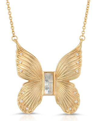 Gem Butterfly Necklace - Cracked Mother of Pearl
