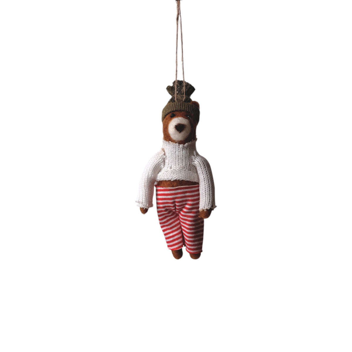 Felt Cozy Bear with Striped Pants Ornament