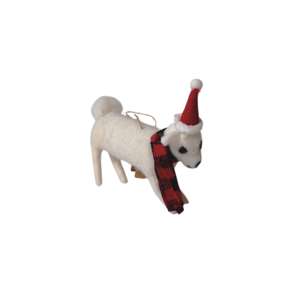 Felt Dashing White Dog with Scarf Ornament