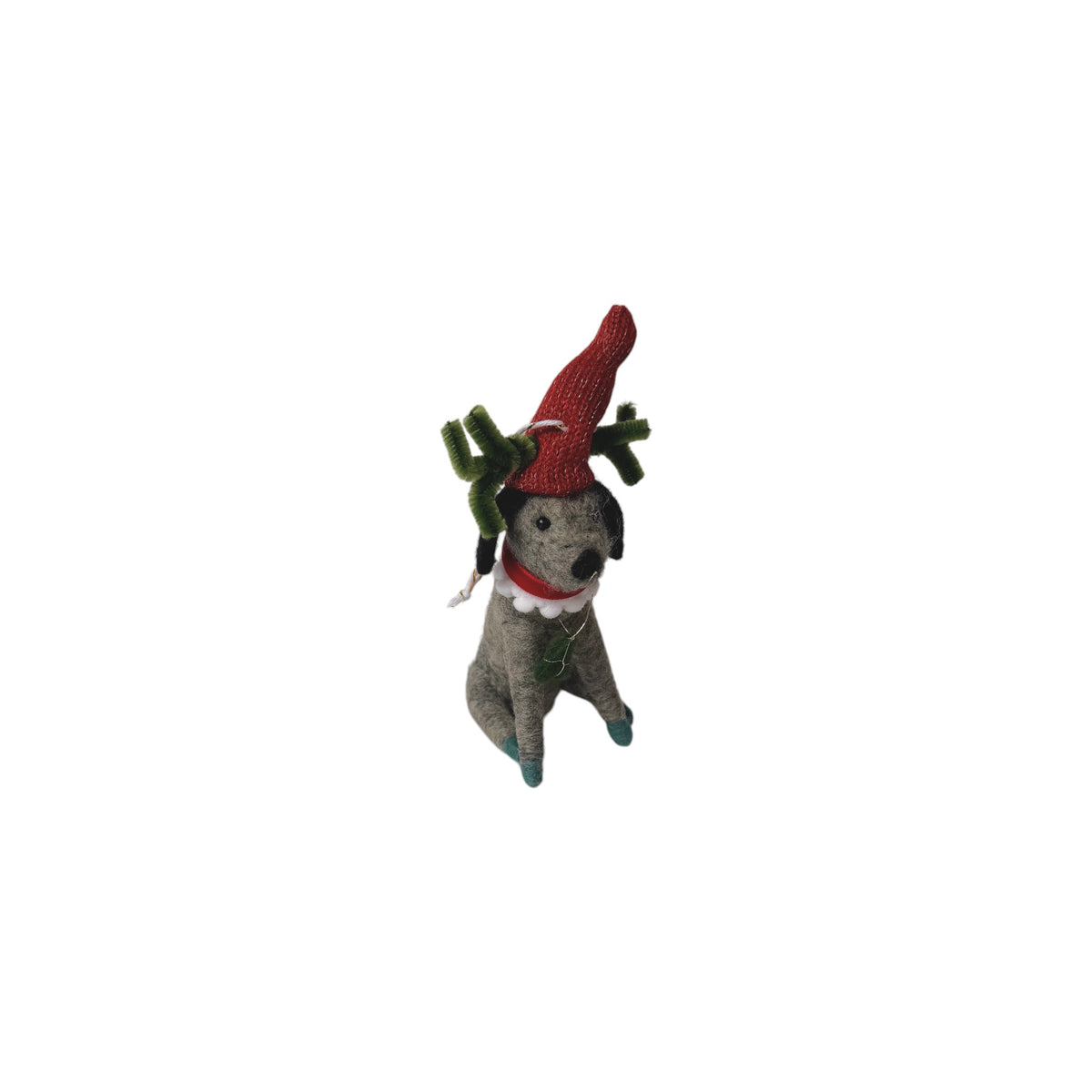 Mutley Crew Grey Dog with Antlers and Present Ornament
