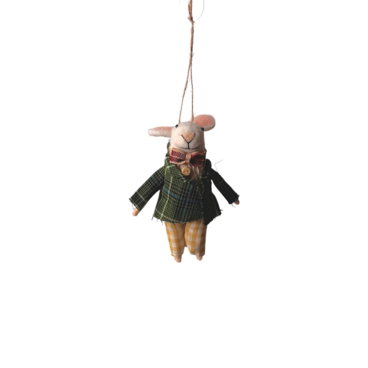 Felt Dapper Green Coat & Bow Tie Mouse Ornament