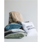 Indigo Velvet Pillow With Poms - 22" x 22"