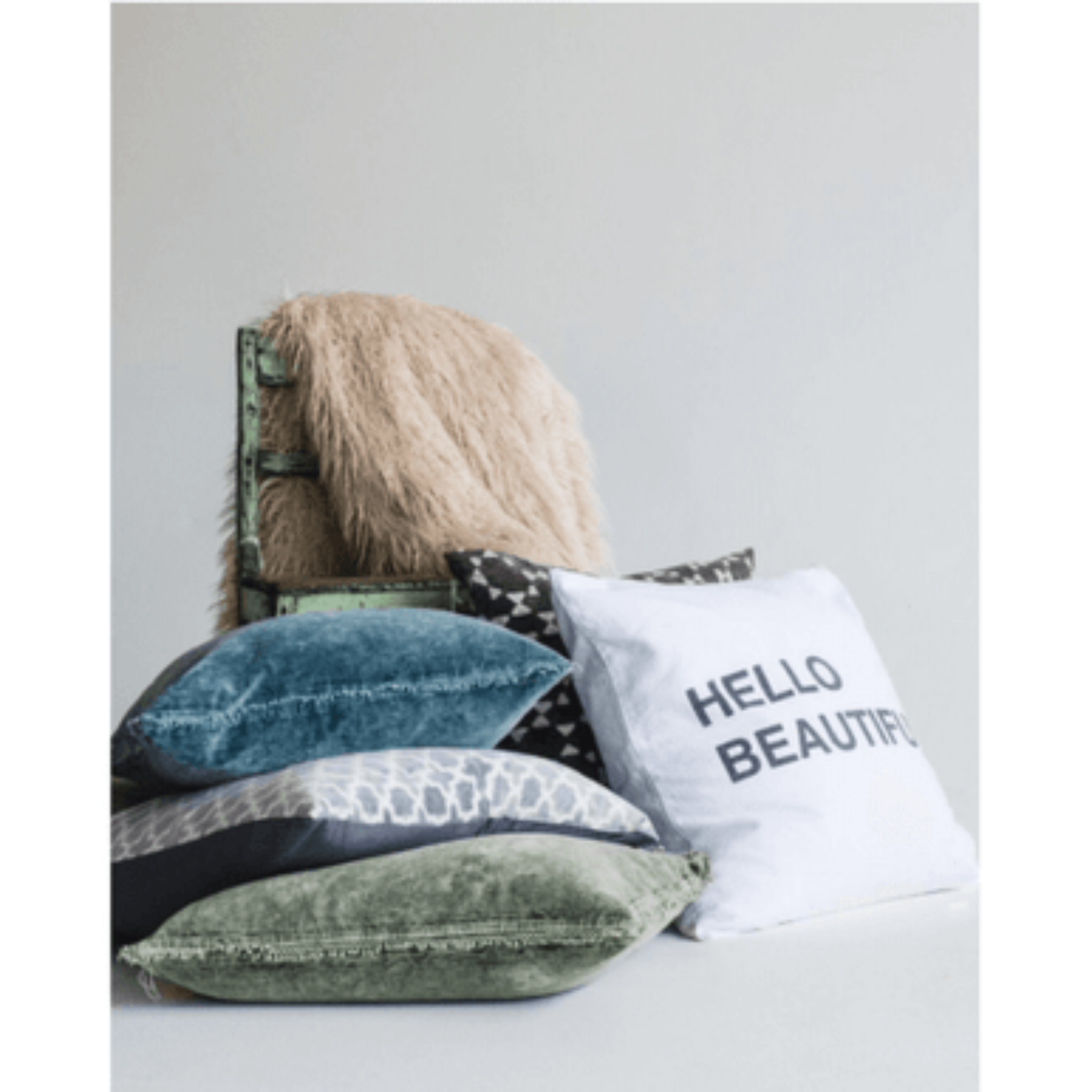 Indigo Velvet Pillow With Poms - 22" x 22"