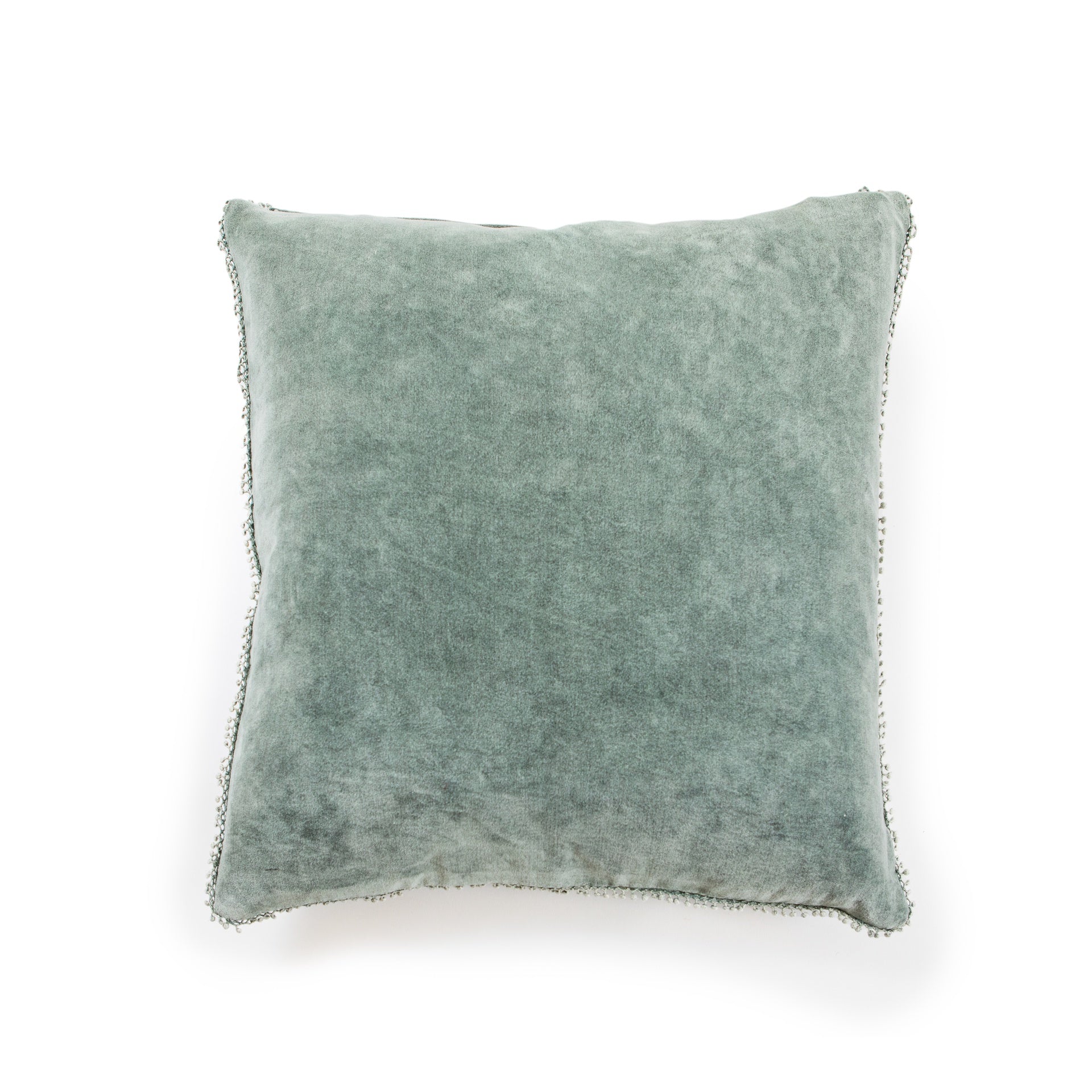 Sage Velvet Pillow With Poms 22