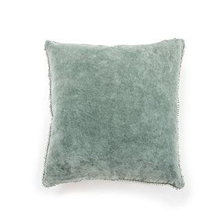 Sage Velvet Pillow With Poms - 22"x22