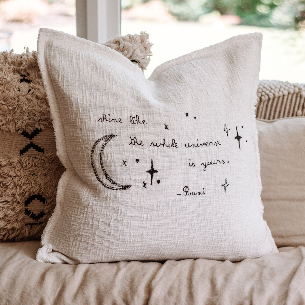 Shine Embroidered Pillow 24x24 - Beige