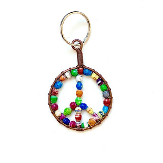 Peace Sign Paper Bead Keychain Multicolor