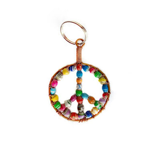 Peace Sign Paper Bead Keychain Multicolor