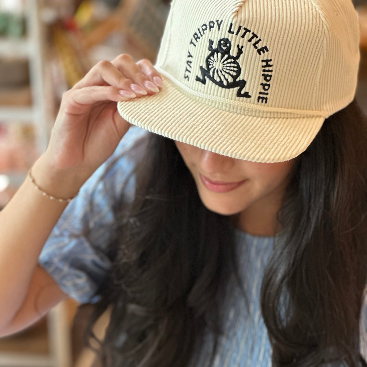 Stay Trippy Corduroy Trucker Hat- Cream
