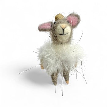***Grey & white mouse with Gold Crown & tutu Ornament- Very Merry Mice