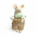 ***White mouse with aqua top and wool skirt with gold present- Very Merry Mice