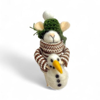 ***White mouse with Brown striped sweater & snowman - Very Merry Mice