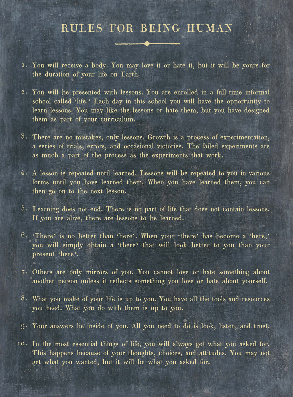 Rules For Being Human Art Print