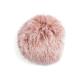 Round Pink Snow Top Tibetan Fur Pillow Pink 16" dia