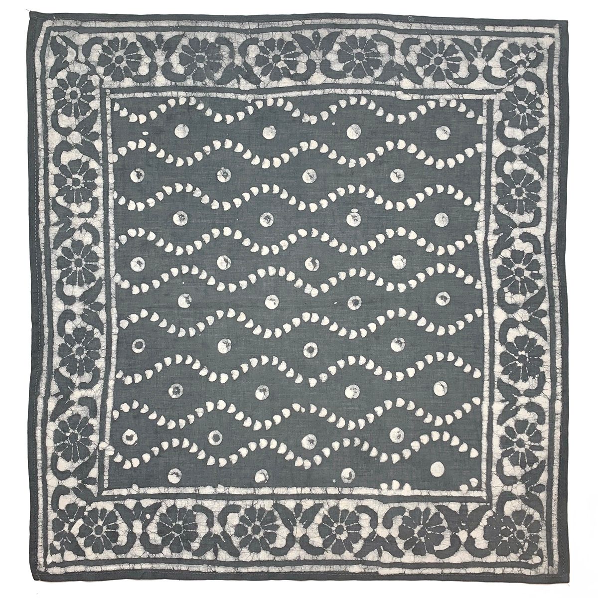 Block Printed Bandana - Gray Wavy Lines