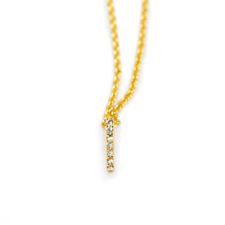 ***Pave Single Bar Necklace - Gold Plated Gold Plated 16" + 2" extender