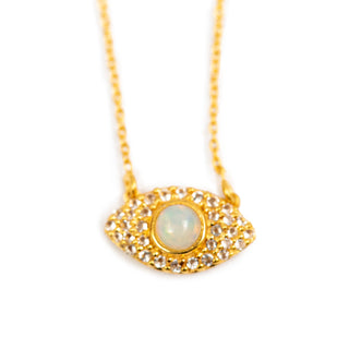 Gold Evil Eye Necklace with Opal - Gold Plated Gold Plated 16" + 2" extender