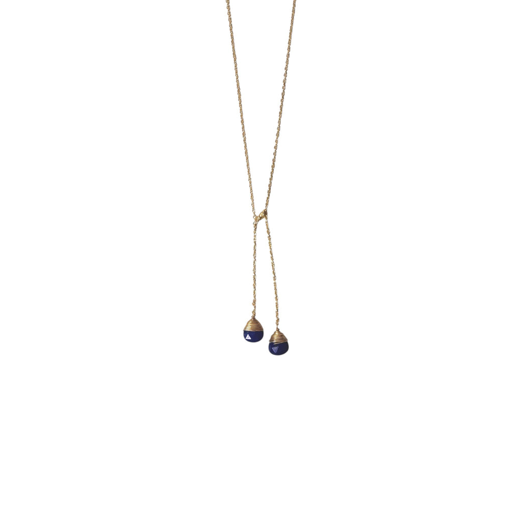 ***Double-Drop Y Necklace with Lapis - 22K Gold Plating