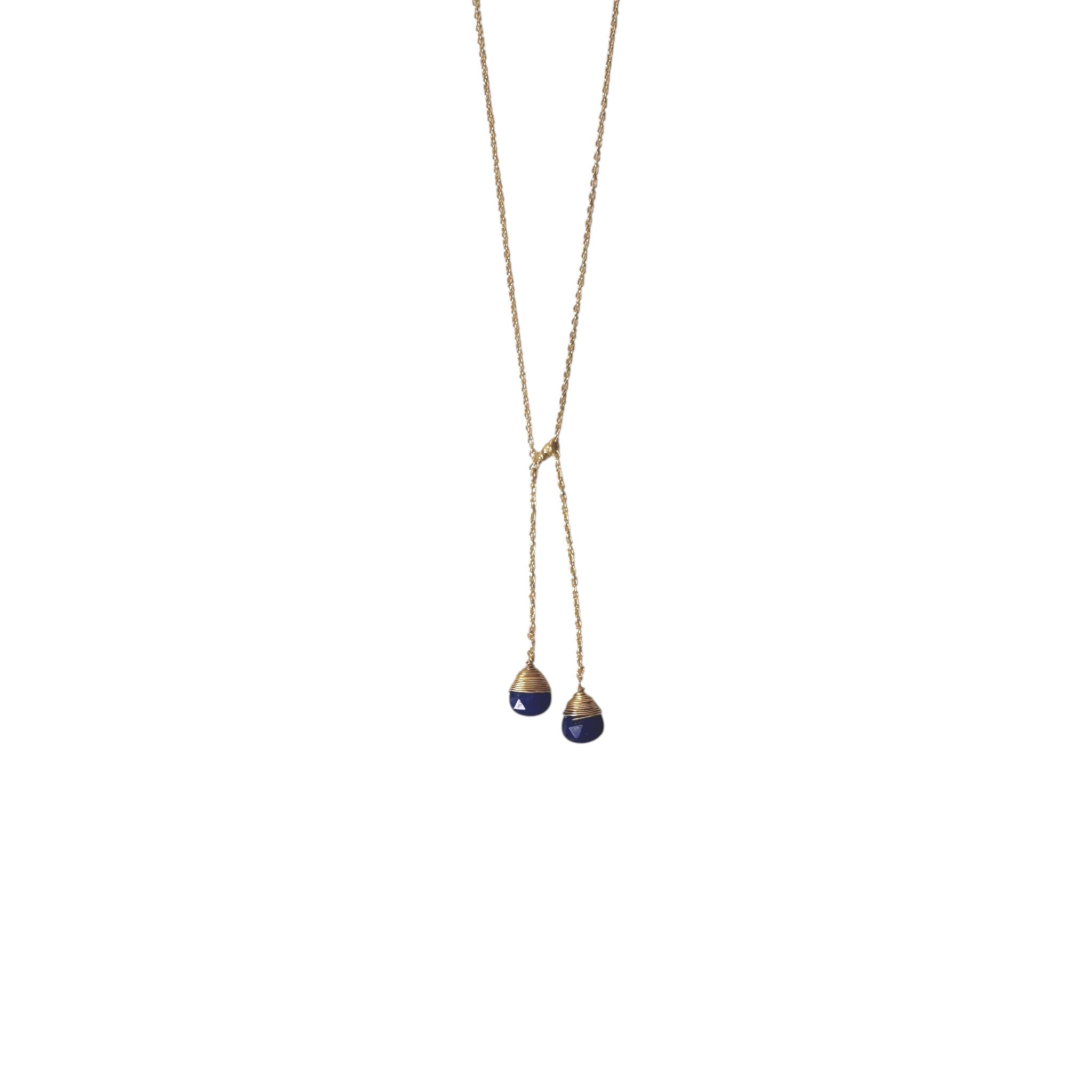 ***Double-Drop Y Necklace with Lapis - 22K Gold Plating