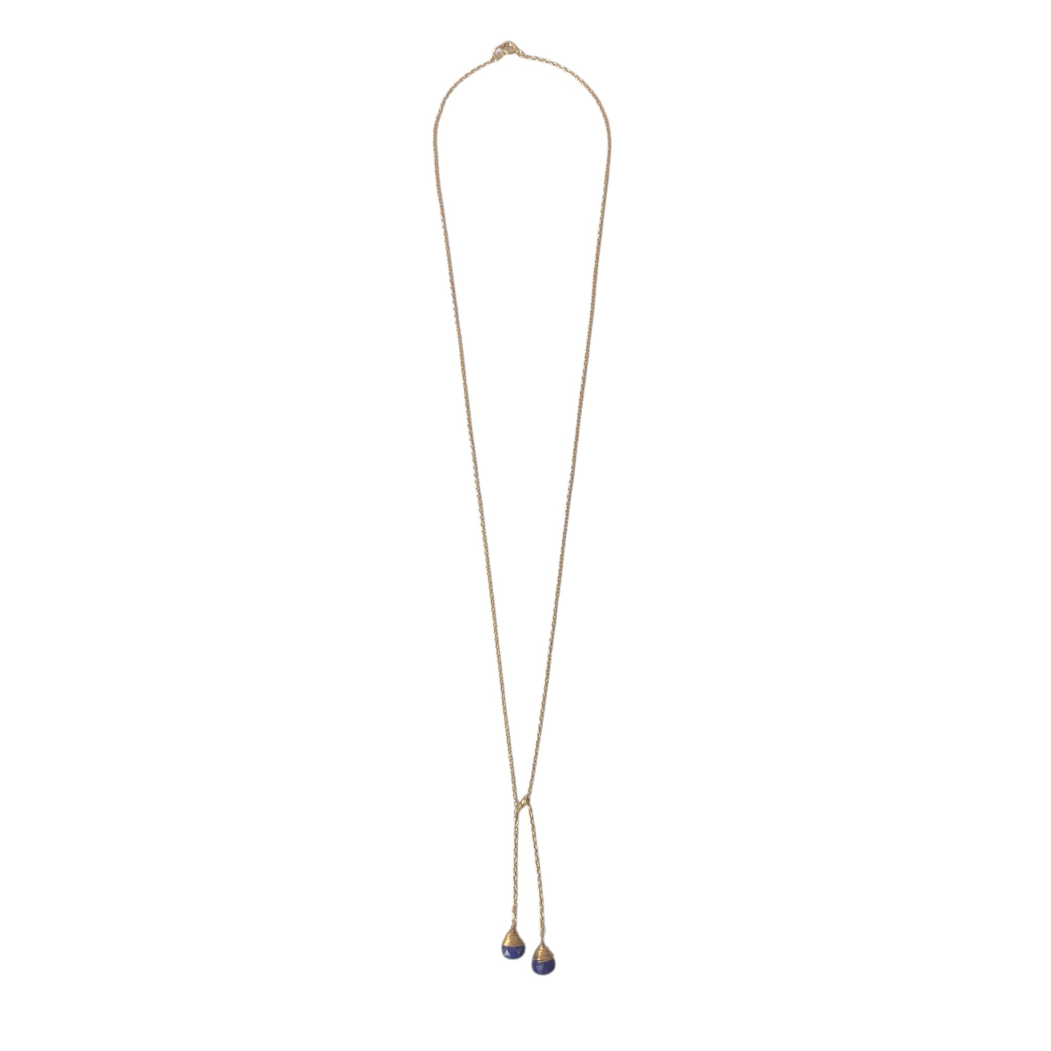 ***Double-Drop Y Necklace with Lapis - 22K Gold Plating