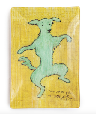 Dancing Dog Large Rectangle Decoupage Plate