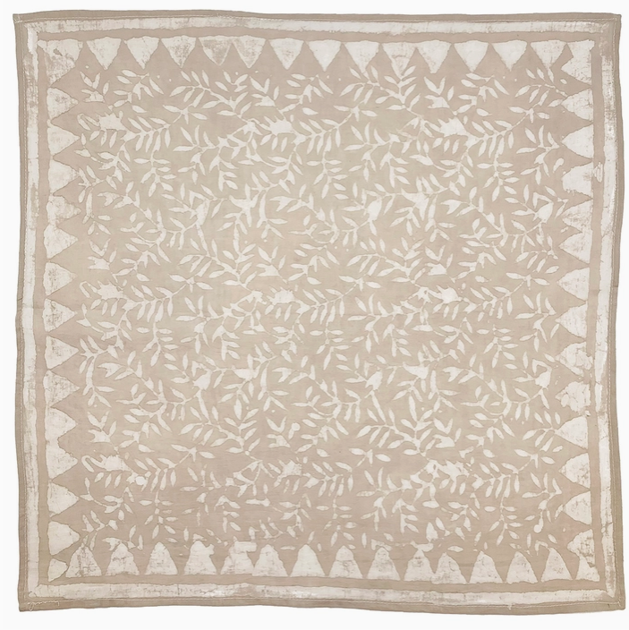 Block Printed Bandana - Tan Leafy Vines