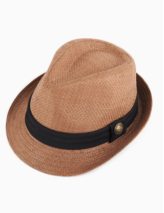Woven Taupe Fedora w/ Button