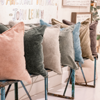 Moss Velvet Pillow With Poms 22x22