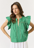 Flutter Sleeve Top with Embroidered Detail