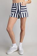 Mineral Washed Striped Shorts, Midnight
