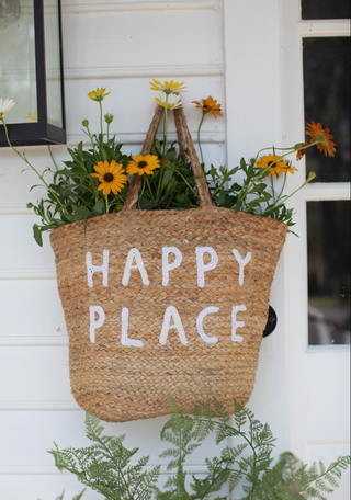 Small Happy Place Jute Tote Bag
