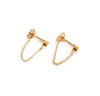 Gold Plated Rainbow Moonstone Studs with Chain